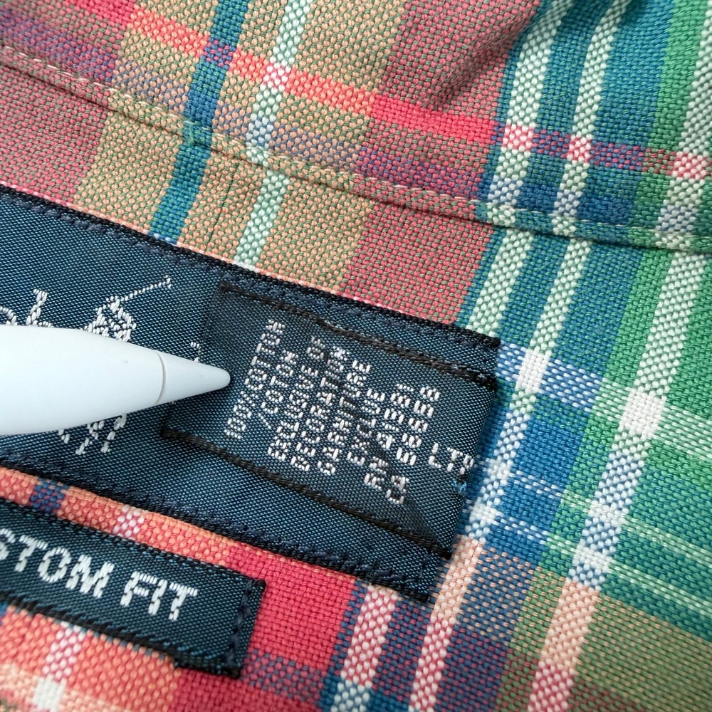 Ralph Lauren Button Down Mens XL Green Red Plaid Custom Fit Classic Preppy - Picture 7 of 10
